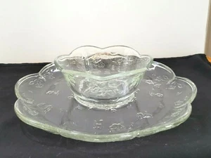 Vintage Anchor Hocking Savannah klar Chip und Dip Schüssel & Teller Set - Bild 1 von 8