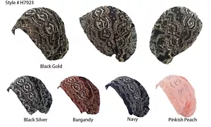 Slouch Beanie Laced with Rhinestones Tube Beanie Ladies Muslim Hijab Turban Hat - Picture 1 of 34