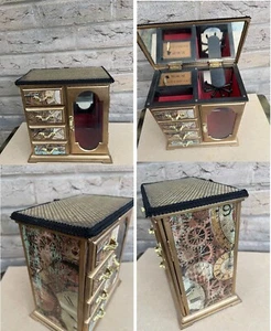 Joyero musical estilo armario de madera inspirado en Steampunk 22 x 21 x 13 cm - Imagen 1 de 14