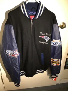 New England Patriots NFL Super Bowl Champions Team Varsity Jacket Wool Leather M - Picture 1 of 12