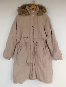 New Autograph Jacket 18 Womens Camel Anorak Drawstring Faux Fur Hood Longline - Picture 1 of 8