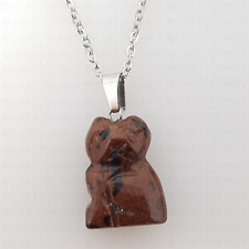 Mahogany Obsidian Necklace Quartz Crystal Carved Healing Stone Pendant on Chain