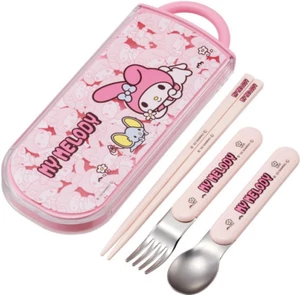 New JAPAN Sanrio My Melody Sweet Spoon Fork Chopsticks Box Case Smile Lunch Set - Picture 1 of 5