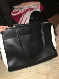 A New Day Satchel Purse Bag w/ Padded Laptop Section Black & White Gold Hardware - Picture 1 of 12