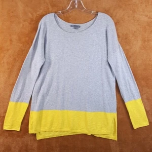 VINCE Sweater Womens Small Gray Yellow Pullover Colorblock Cotton Lightweight - Picture 1 of 8