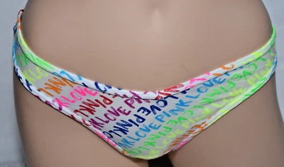 NWT Victoria's Secret PINK Cotton Thong Panty Rainbow Script M Medium - Image 1 of 4