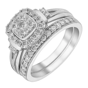 H Samuels 9 Ct White Gold 0.66 Ct Diamond 2 Ring Perfect Fit Bridal Set Size J - Picture 1 of 16
