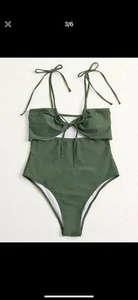 SHEIN Damen-Badeanzug armeegrün vorne zum Binden Schulter, Größe M - Bild 1 von 5