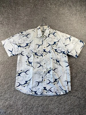Michael Austin Button Up Shirt Adult Medium White Fishing All Over Print Mens - Image 1 of 4