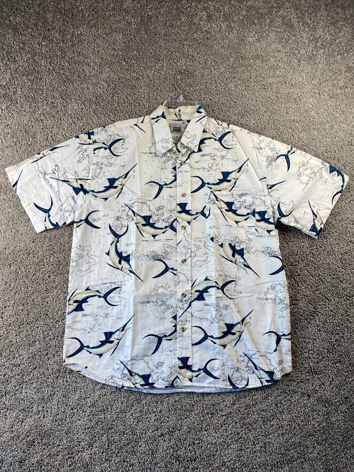 Michael Austin Button Up Shirt Adult Medium White Fishing All Over Print Mens - Image 1 of 4