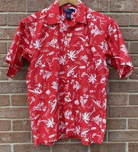 Polo Ralph Lauren Hawaiian Waikiki Fish Surf Camp Button Up Shirt Red Boys Large - Picture 1 of 5