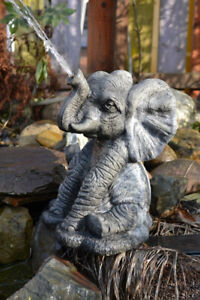 sitzender Elefant Wasserspeier - Skulptur - Steinfigur - Gartendeko