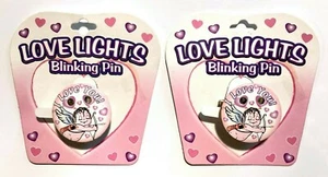 I Love You! Blinking Pins Buttons Lot of 2 Pink Cupid Love Lights New Vintage - Picture 1 of 4