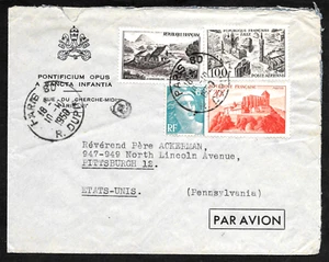 France Airmail Cover from Pontificium Opus A Sancta Infantia to USA 1950 - Picture 1 of 2