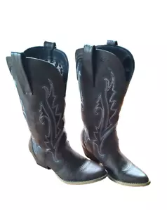 Hisea Lady Cowboy Boots Women's 9.5 Western Pointy Toe Brown Aqua Blu block heel - Picture 1 of 10