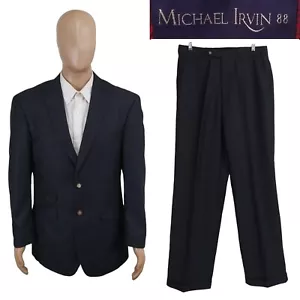 Michael Irvin Tailored Two Piece Blue Stripe Suit Size 38R Flat Front Pant 32X32 - Picture 1 of 15
