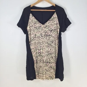 Wish dress womens 12 shift beige geometric short sleeve Vneck 102731 - Picture 1 of 8