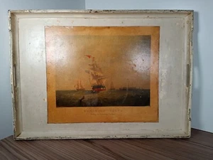 Antikes hölzernes Serviertablett nach Hause gebundenes Lichtschiff Liverpool - Bild 1 von 9