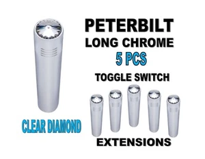 Peterbilt Long Chrome Toggle Switch Extensions - Pointed Clear Diamond  set of 5 - Picture 1 of 2