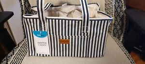 Simple Being ~ Large Organizer Canvas Tote Diaper Bag - Navy/Cream/Double Handle