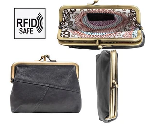 Crumble Womens Black Soft leather Double Clip Top Purse RFID Blocking NEW - Picture 1 of 7