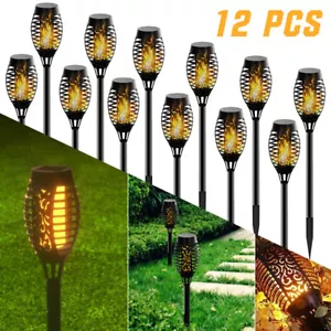 12 PACK Solar Torch Flame Dancing Light LED Flickering Flame Lamp Garden Outdoor - Picture 1 of 14
