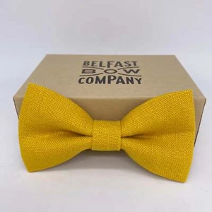 Classic Irish Linen Pre-tied Bow Tie Yellow - Picture 1 of 2