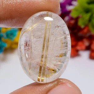 Quarzo rutilato dorato originale forma ovale cabochon pietra preziosa sfusa 28 ct 23X16X7 mm - Foto 1 di 2