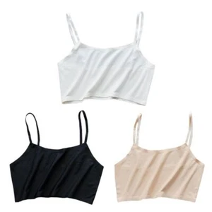 Women Girls Ice Silk Crop Top Seamless Bralette Solid Color Wire Camis Vest - Picture 1 of 11