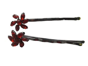RARO 2 pinzas para el cabello vintage Bobby Pin diamantes de imitación rojos años 90 - Imagen 1 de 4