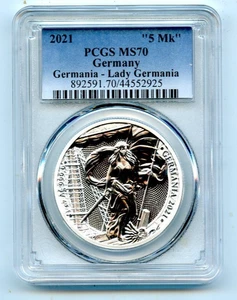 2021 GERMANY PCGS MS70 LADY GERMANIA 5 Mk 999 SILVER COIN!! - Bild 1 von 2