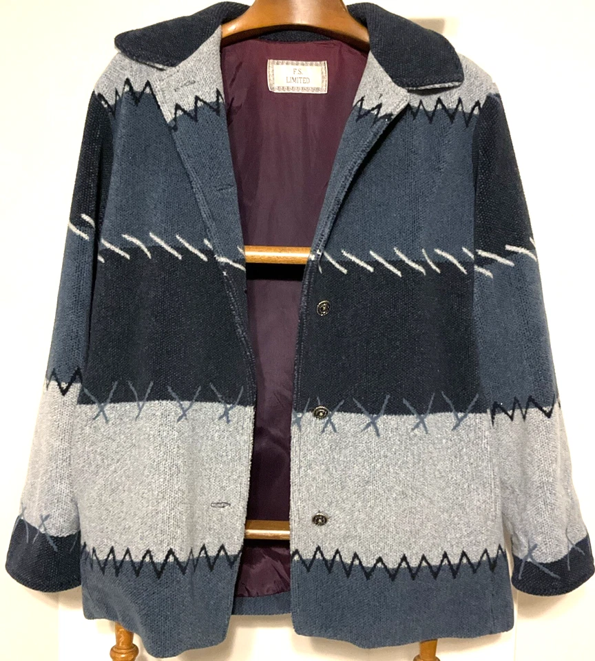 Chaqueta polar vintage FS Limited Aztec Southwest L retazos azul gris EE. UU. Foto 1 de 4