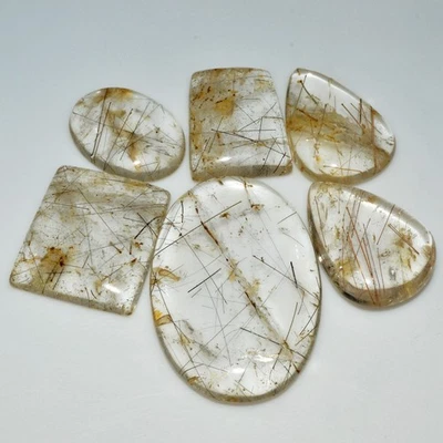 6 Pcs 295 Cts Natural Rutile Quartz Cabochon Loose Gemstone 45x30 25x18mm #3395 - Image 1 of 4
