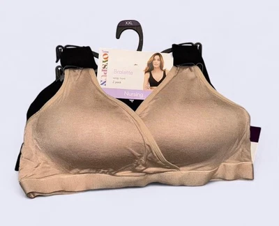 Joyspun Maternity Nursing Bralette 2-Pack XXL Wrap Front Nude & Black NWT - Image 1 of 4