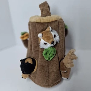 Unipak Plush Tree Trunk House Forrest Animals Bear Fox Reindeer Finger Puppets - Picture 1 of 12