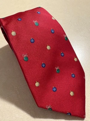 Tommy Hilfiger Corbata Navidad 100% Seda Larga Rojo Adorno Estampado Vacaciones Foto 1 de 4
