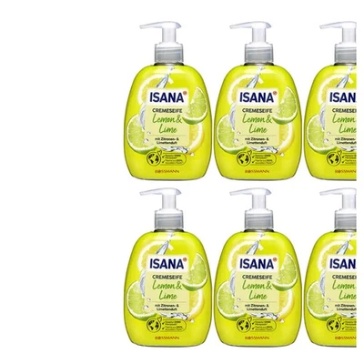 6x500ml Isana Cremeseife Seife Lemon & Lime mit Zitronen- & Limettenduft  vegan - Bild 1 von 2