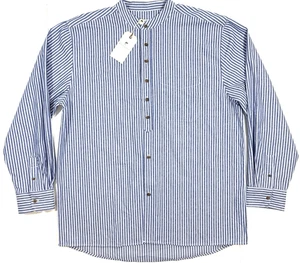Lee Valley Ireland Mens Vintage Grandfather Shirt Collarless Sz XL Blue Striped - Picture 1 of 13