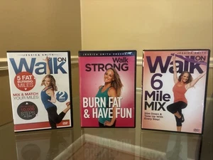 3 Jessica Smith DVD Set Lot Walk On 5 Miles / Walk Strong Burn Fat / 6 Mile Mix - Picture 1 of 12