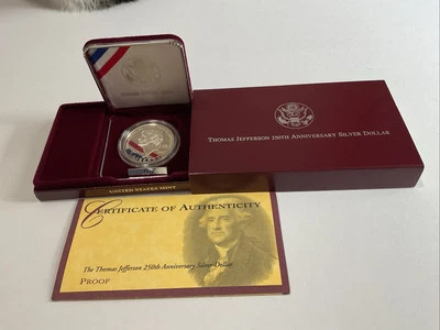 1993-S Thomas Jefferson 250th Anniversary Silver Dollar PROOF 90% OGP w/ COA - Image 1 of 4