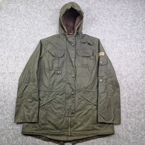 Barbour Jacket Womens Uk Size 14 Green Winter Force Parka Waxed Coat USA 10 - Picture 1 of 15