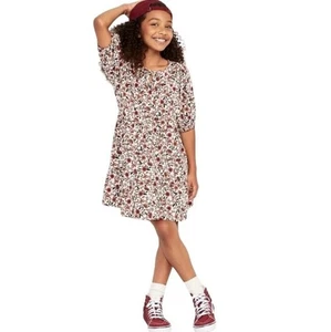Old Navy Girls Floral Print Puff Sleeves Tiered Swing Dress Size L 10-12 - Picture 1 of 5