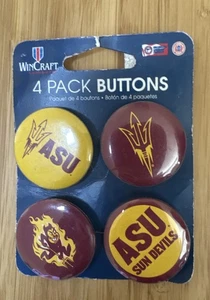 Wincraft 4 Pack Button Pins ASU Sun Devils  1-1/4" Round. Arizona State New - Picture 1 of 3