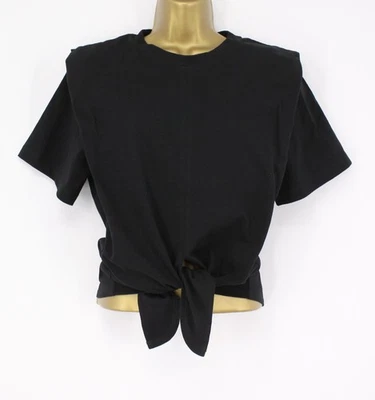 ISABEL MARANT WOMENS ZELINKA T-SHIRT TIE-FRONT JERSEY SIZE XS BLACK RRP £210 IB - Image 1 of 4