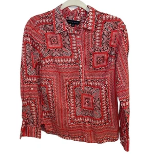 Tommy Hilfiger Womens Red Bandana Print Popover Top Size small Cotton Western - Picture 1 of 5