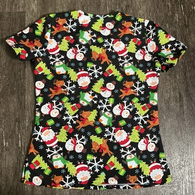 Blusa Médica EliteMed Navidad Papá Noel Cuello en V Para Mujer Mediana Negra Manga Corta Foto 1 de 4