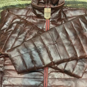 Genuine Lambskin Leather Quilted Puffer Jacket for Men Lightweight Bomber Jacket - Picture 1 of 9