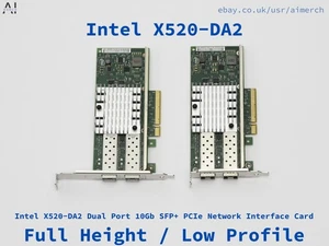 Intel X520-DA2 Dual Port 10Gb SFP+ PCIe Network Card – Low Profile / Full Height - Picture 1 of 6