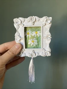 Flores, margarita, pintura original sobre papel, 3/3,5 enmarcado, oro, miniatura, pequeño, mini - Imagen 1 de 4