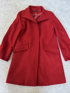 Preston York Coat Womens Red Wool Blend Long Hidden Button Texture Sz 6 - Picture 1 of 13